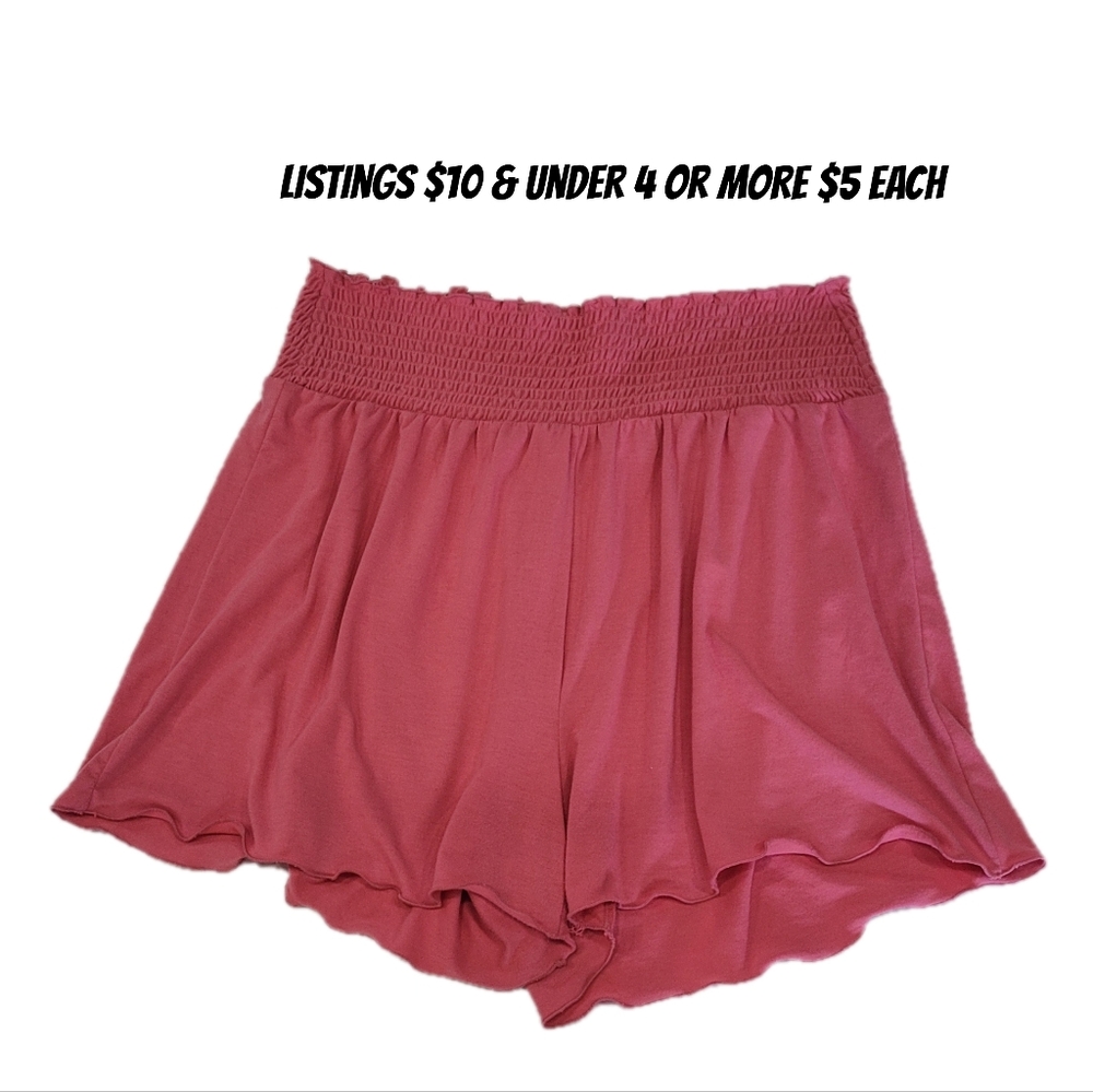Size 1X Women's Pink Smocked Waist Shorts Zenana Soft Ruffle Loungewear